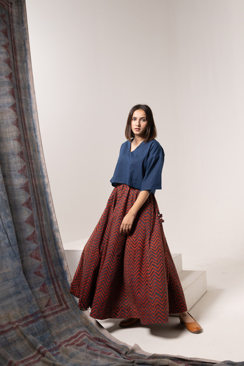 Flared Skirt - Indigo Chevrons
