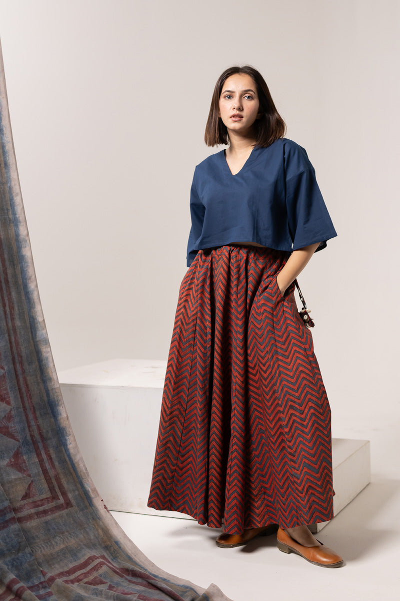 Flared Skirt - Indigo Chevrons