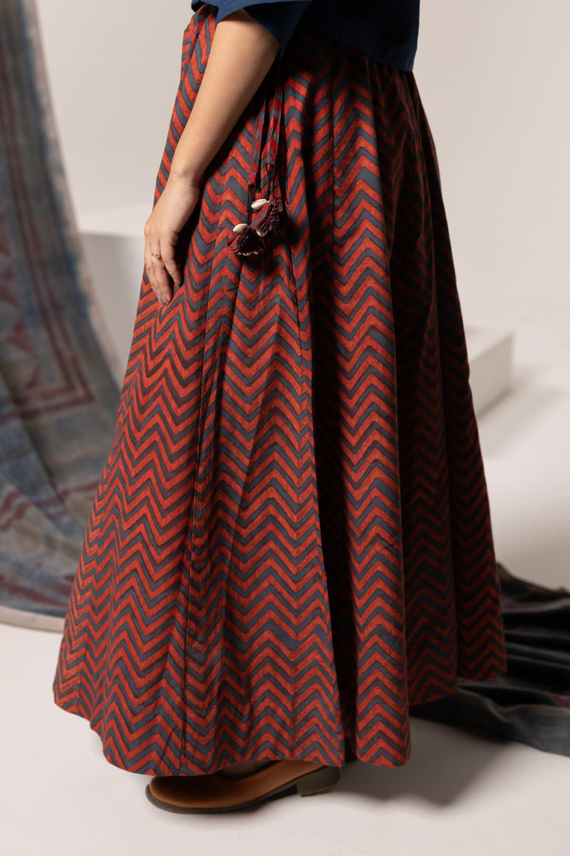 Flared Skirt - Indigo Chevrons