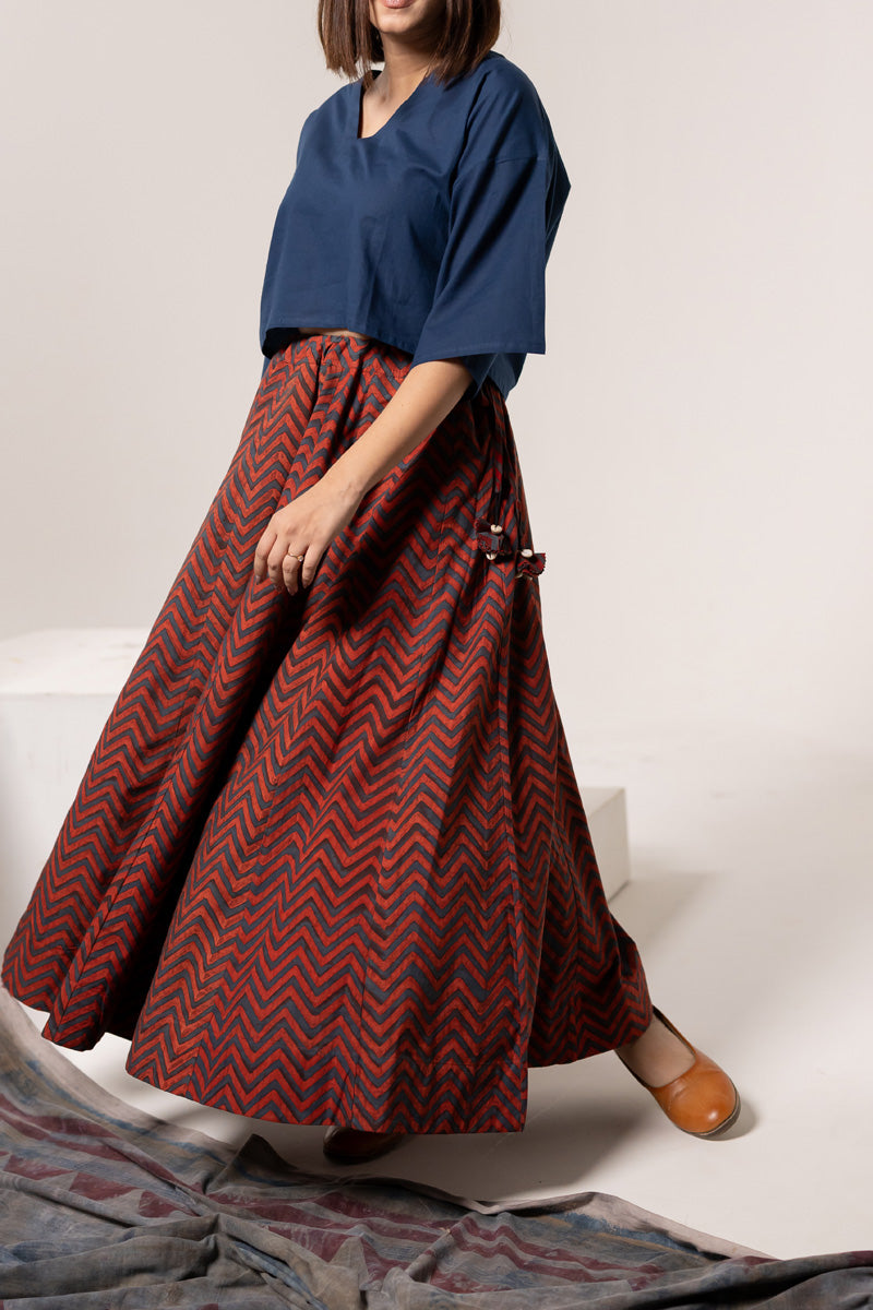 Flared Skirt - Indigo Chevrons