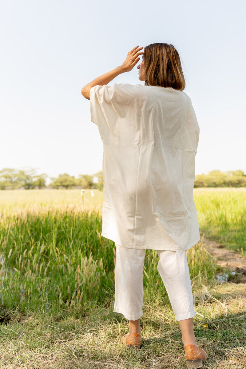 Co-ord Set of 2 - Natural White Kaftan Top & Pant