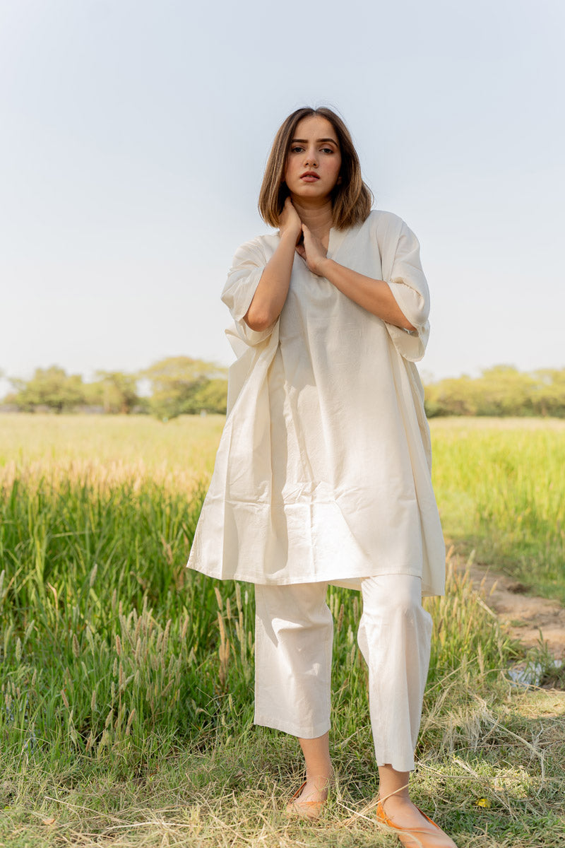 Co-ord Set of 2 - Natural White Kaftan Top & Pant