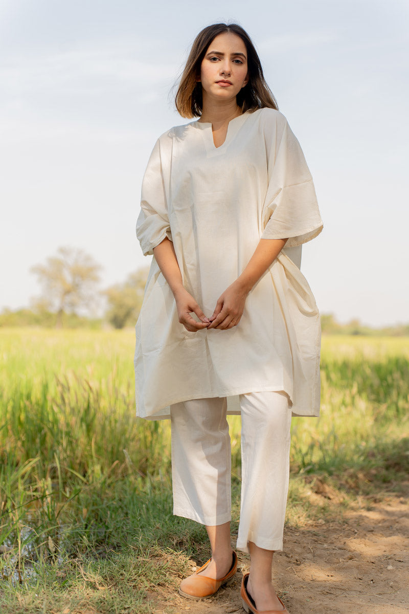 Co-ord Set of 2 - Natural White Kaftan Top & Pant