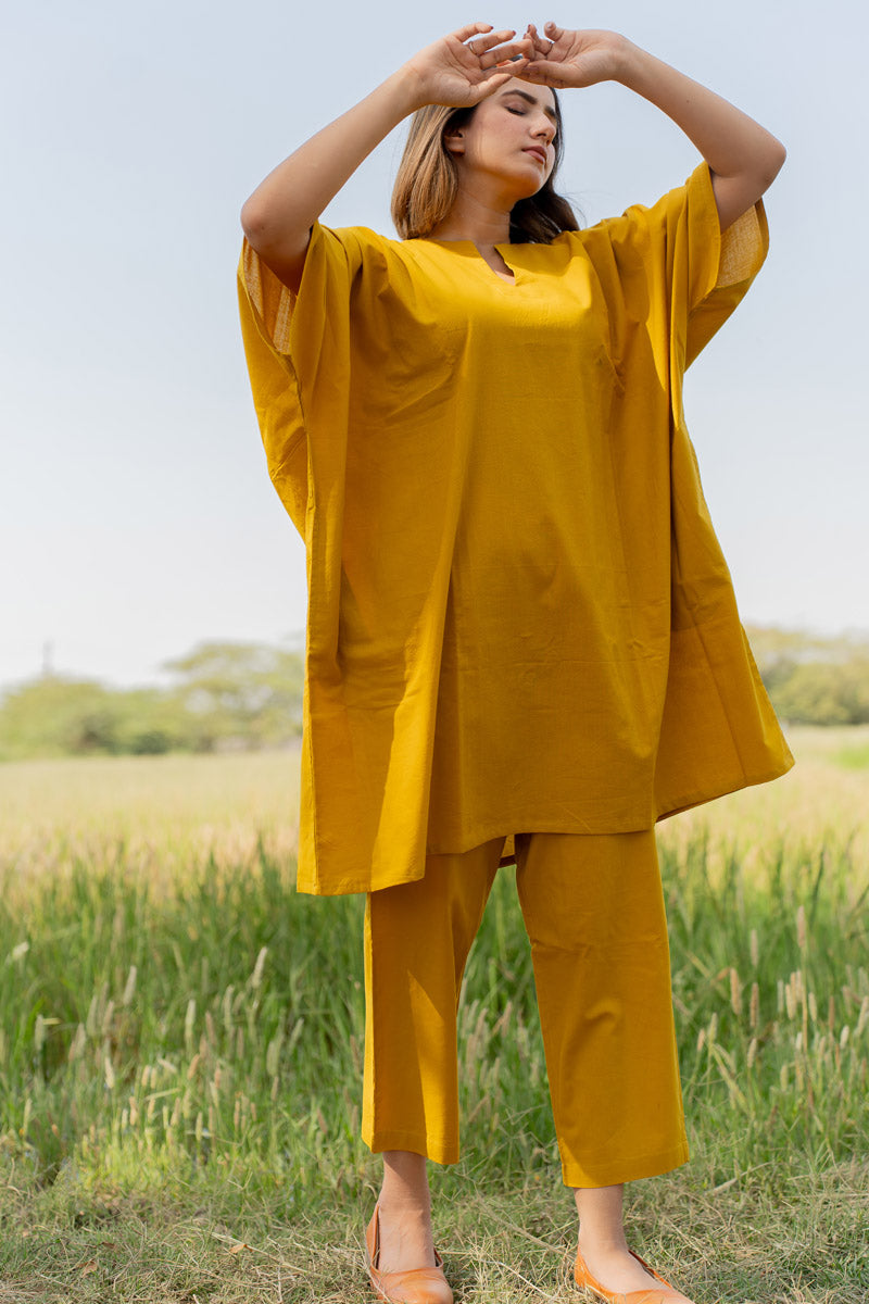 Co-ord Set of 2 - Mustard Green Kaftan Top & Pant