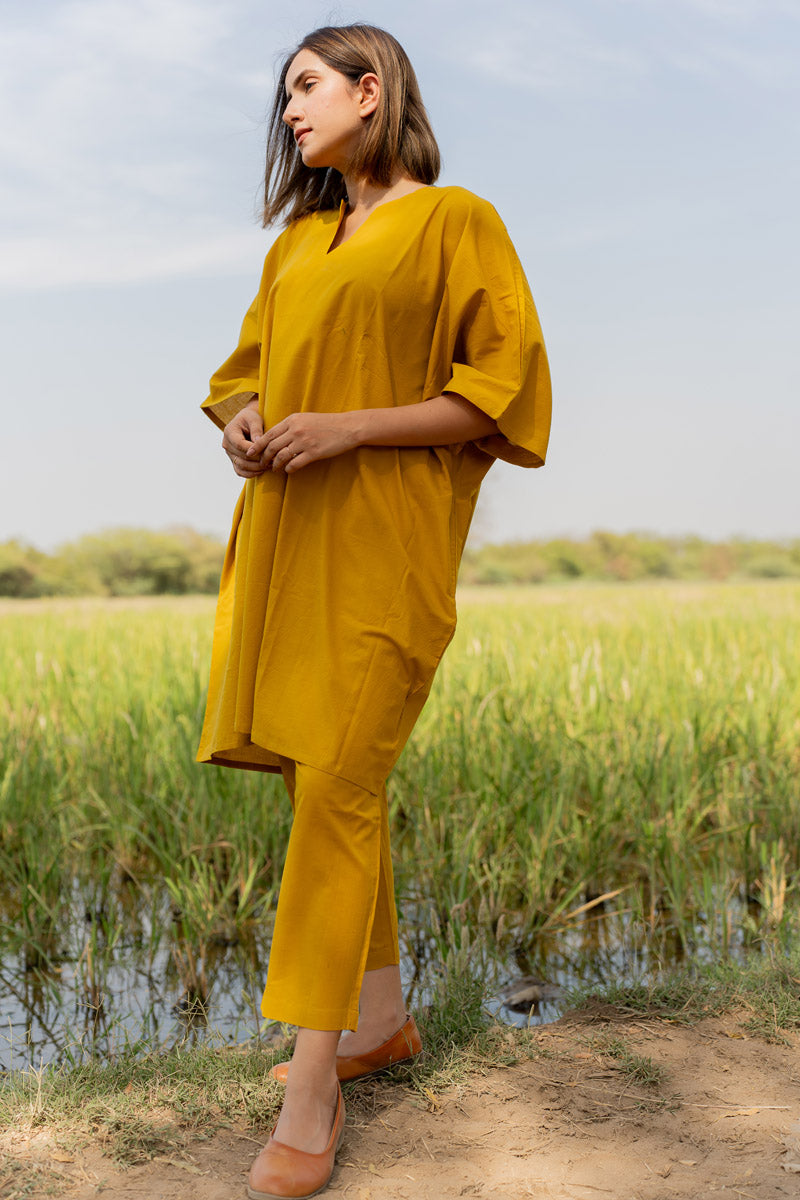 Co-ord Set of 2 - Mustard Green Kaftan Top & Pant