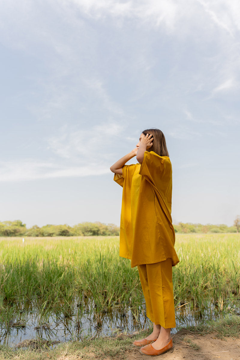 Co-ord Set of 2 - Mustard Green Kaftan Top & Pant