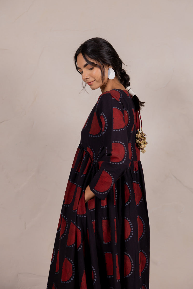 V neck Flared Dress - Zar Black