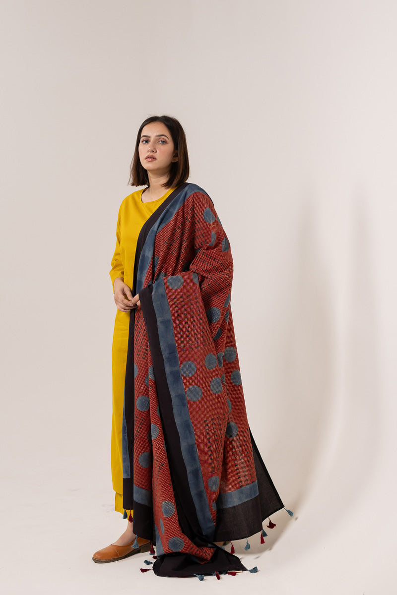 Cotton Dupatta - Polkas & Dots Red