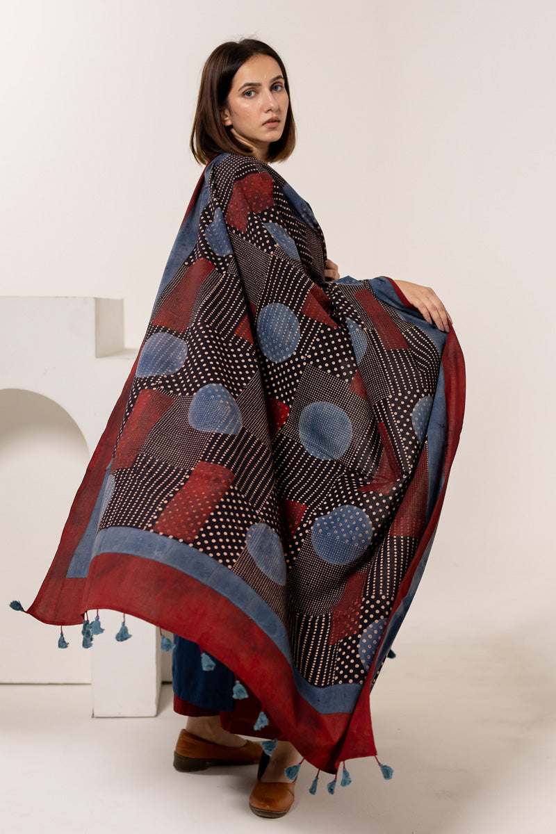 Cotton Dupatta - Polkas & Dots Black