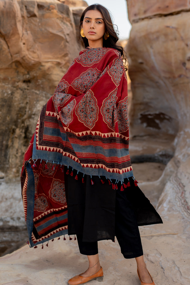 Cotton Dupatta - Baani Red