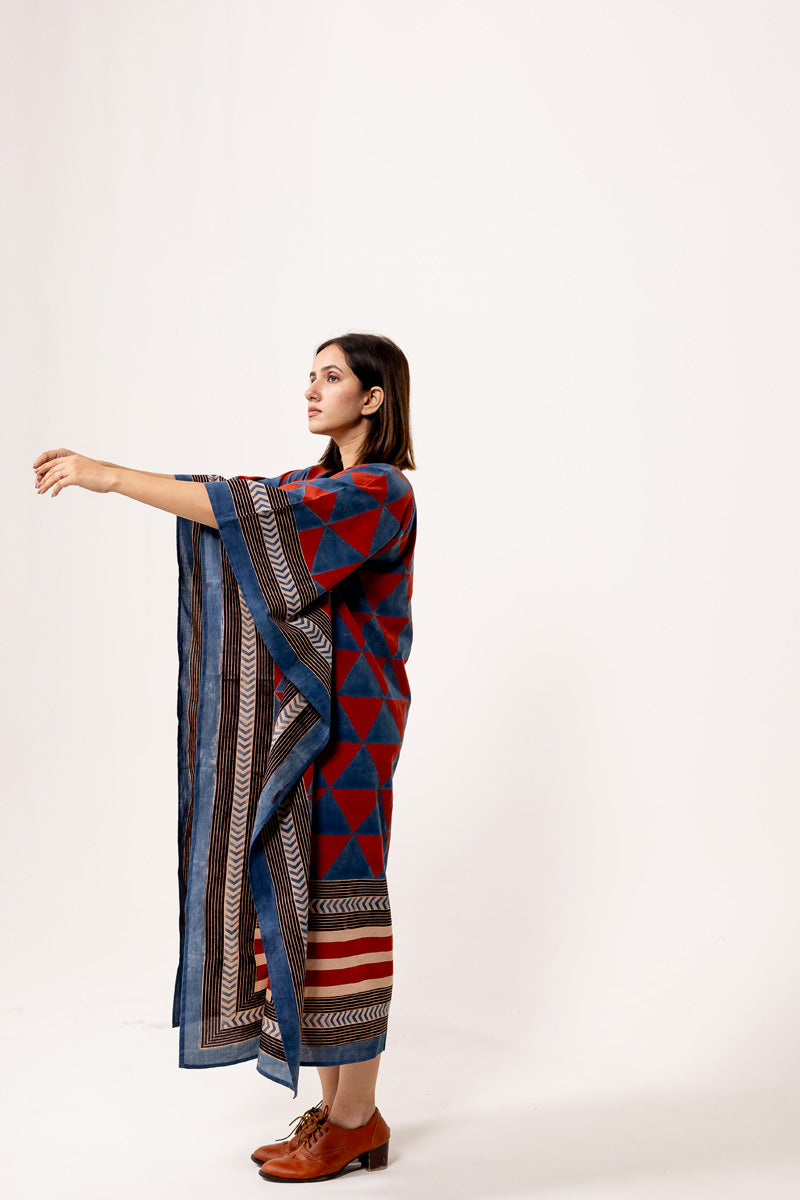 Freesize Kaftan - Indigo & Red Pyramid