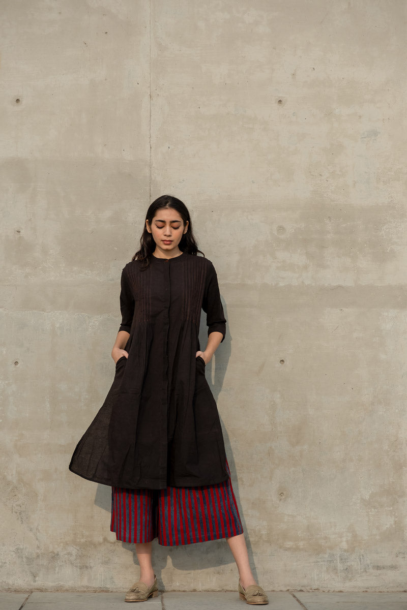 Co-ord Set of 2 - Black Pintuck Kurta & Culotte