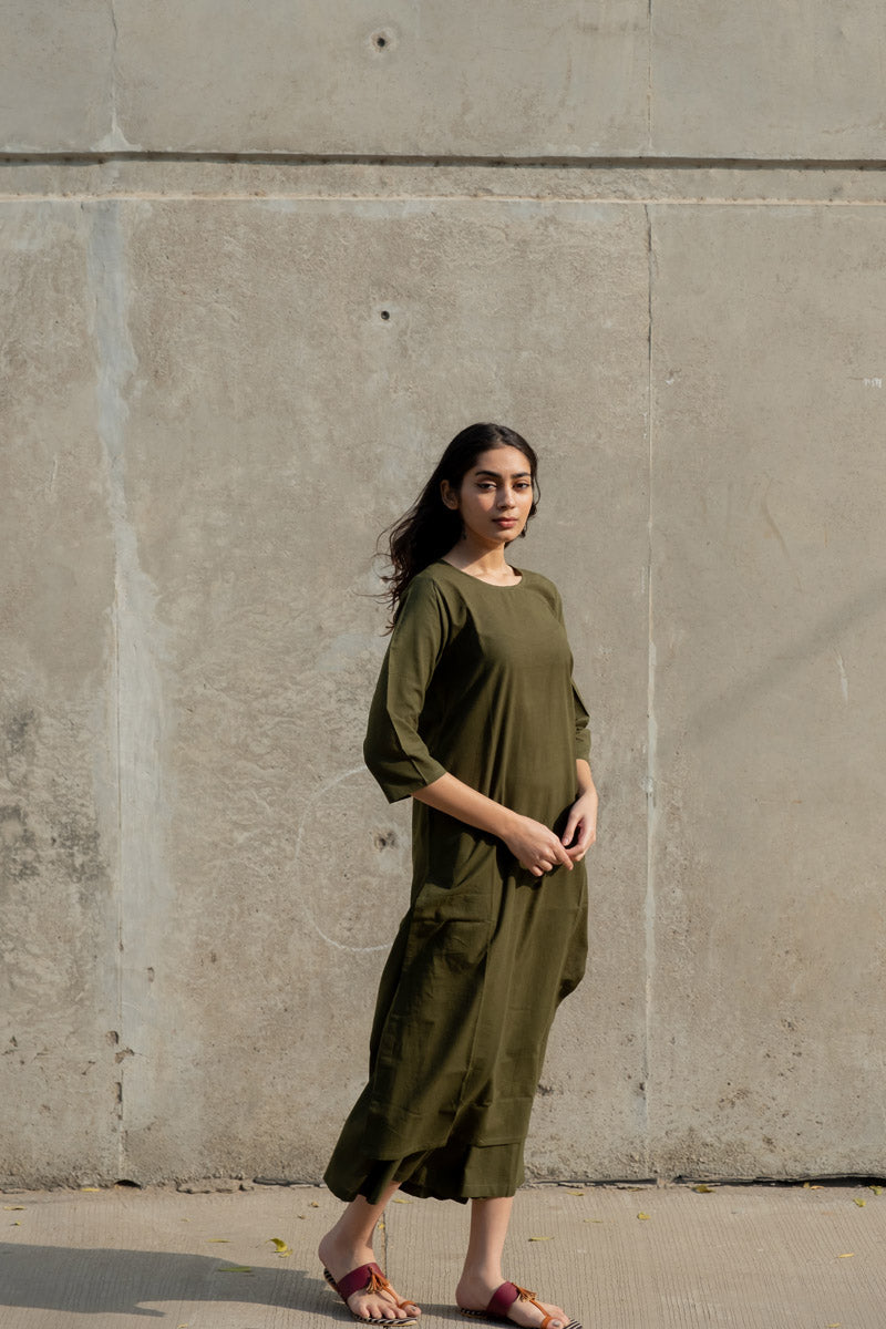 Co-ord Set of 2 - Olive Kurta & Culotte
