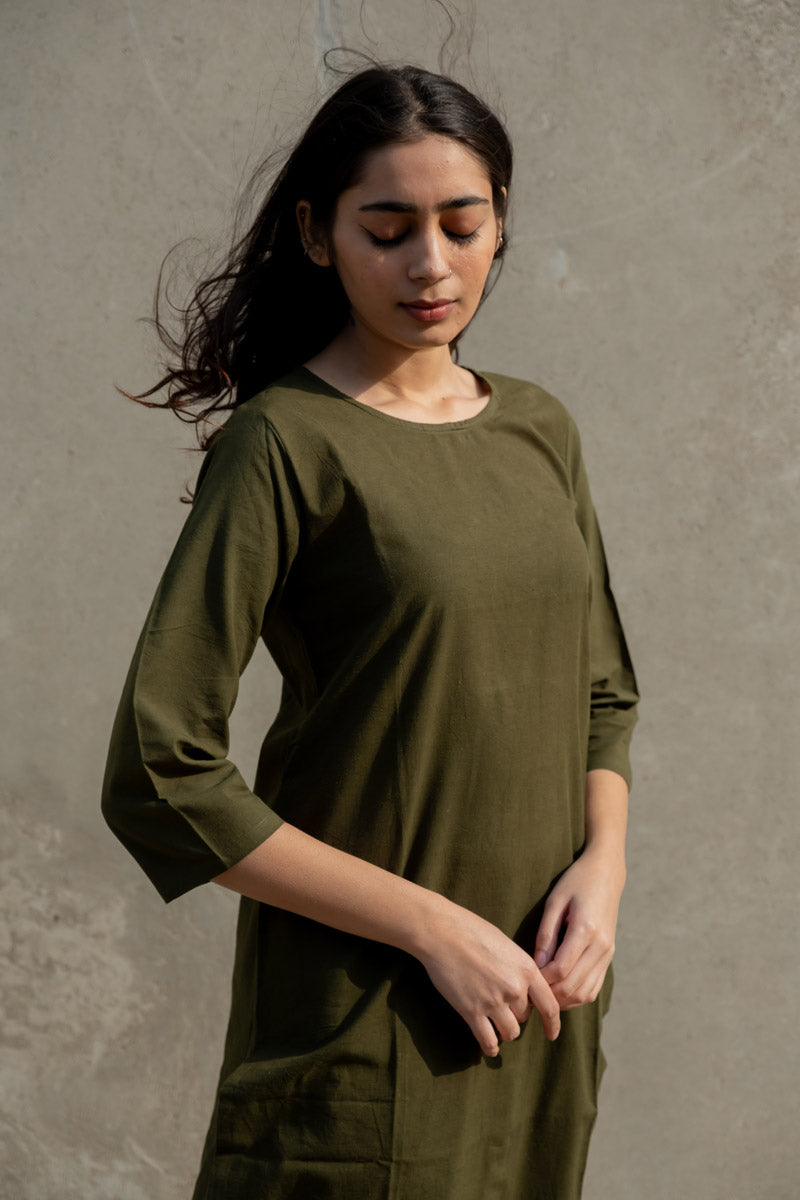 Co-ord Set of 2 - Olive Kurta & Culotte