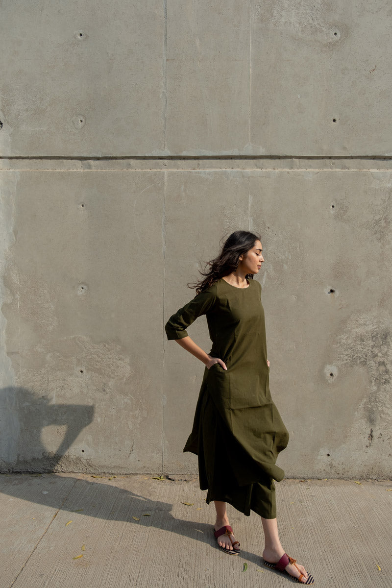 Co-ord Set of 2 - Olive Kurta & Culotte