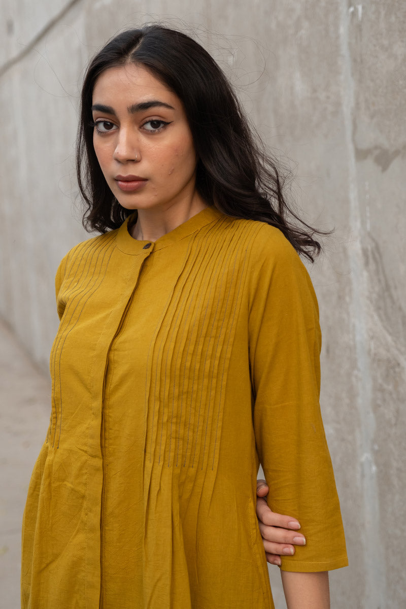 Co-ord Set of 2 - Mustard Pintuck Kurta & Culotte
