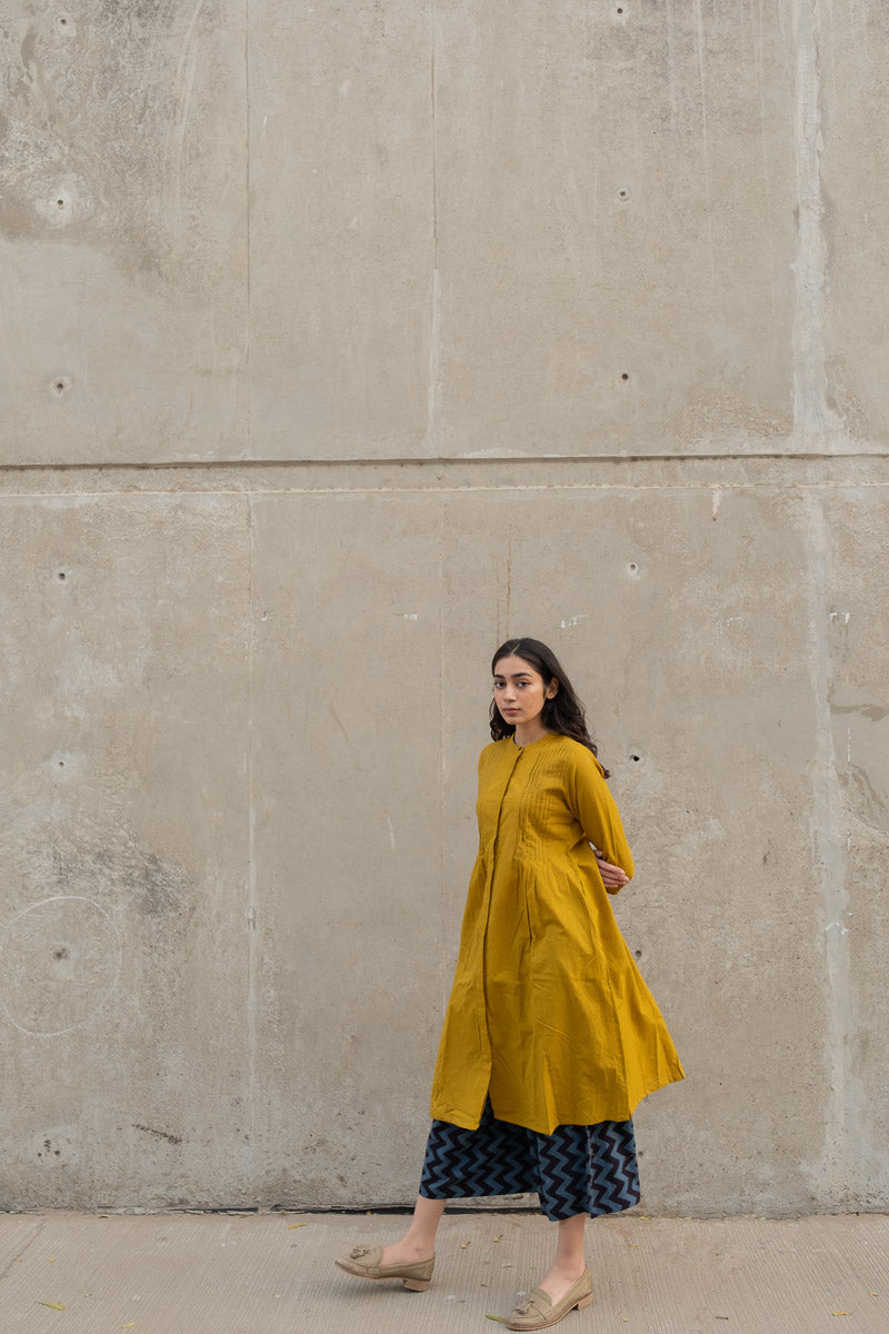 Pintuck Kurta - Mustard Green