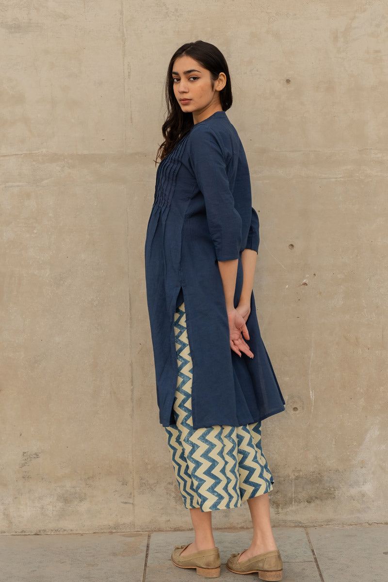 Co-ord Set of 2 - Indigo Pintuck Kurta & Culotte