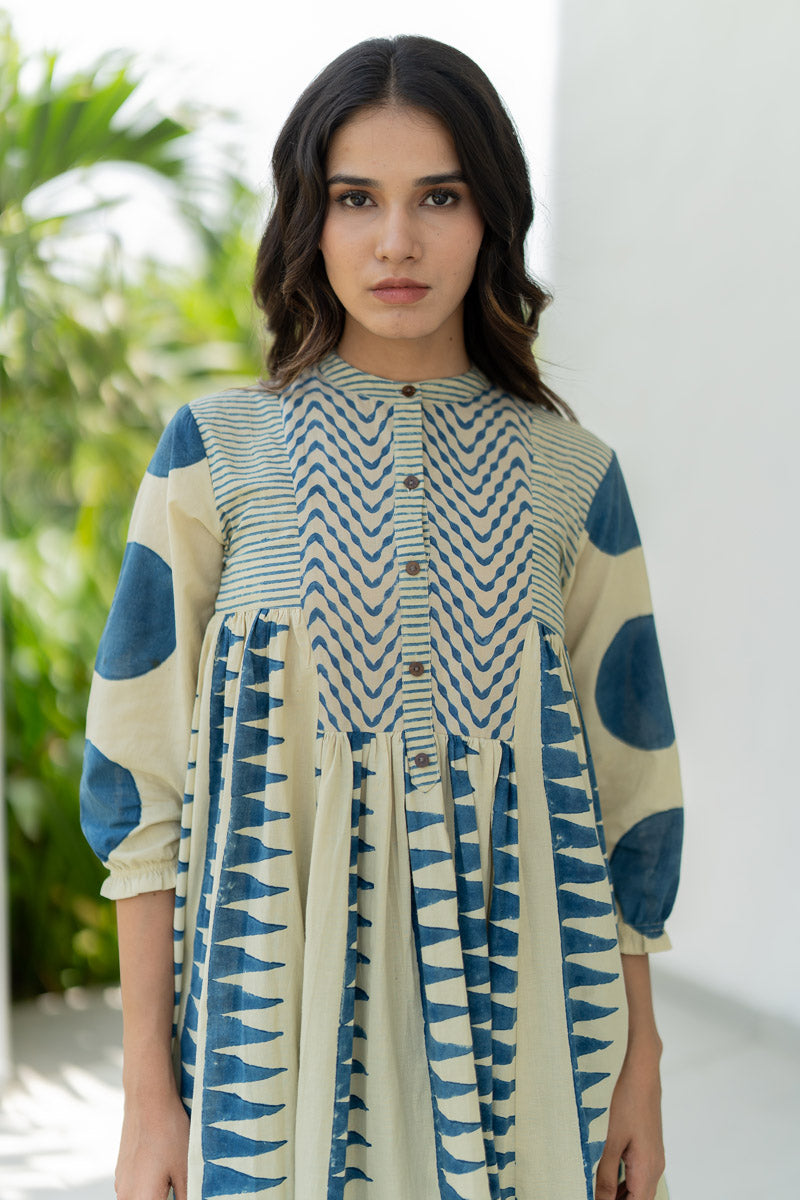 Amra Side Pleat Kurta - Indigo
