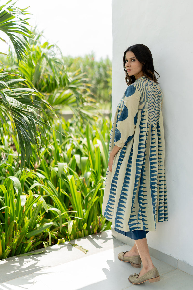 Amra Side Pleat Kurta - Indigo
