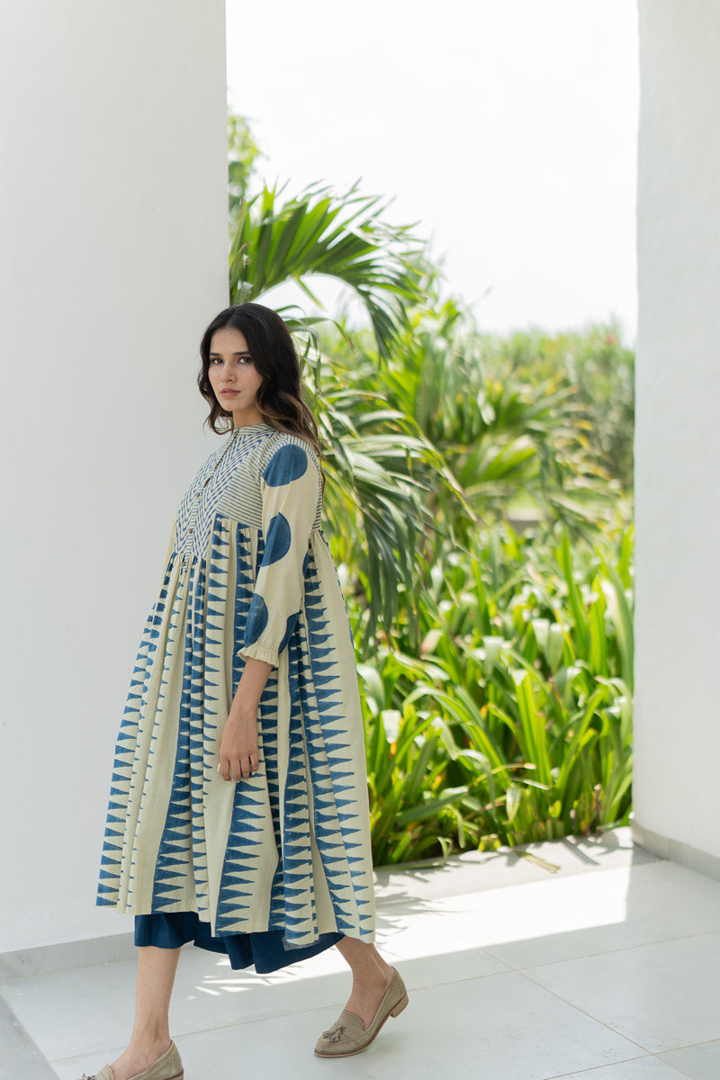 Amra Side Pleat Kurta - Indigo