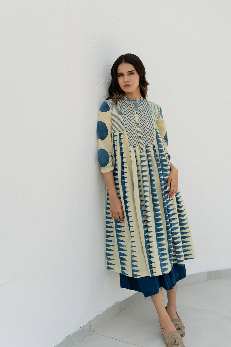 Amra Side Pleat Kurta - Indigo