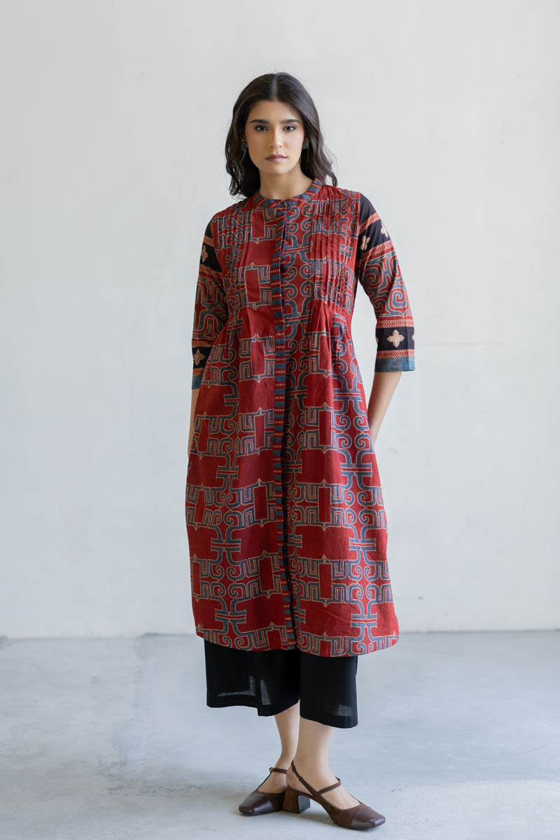 Pintuck Kurta - Avira Red
