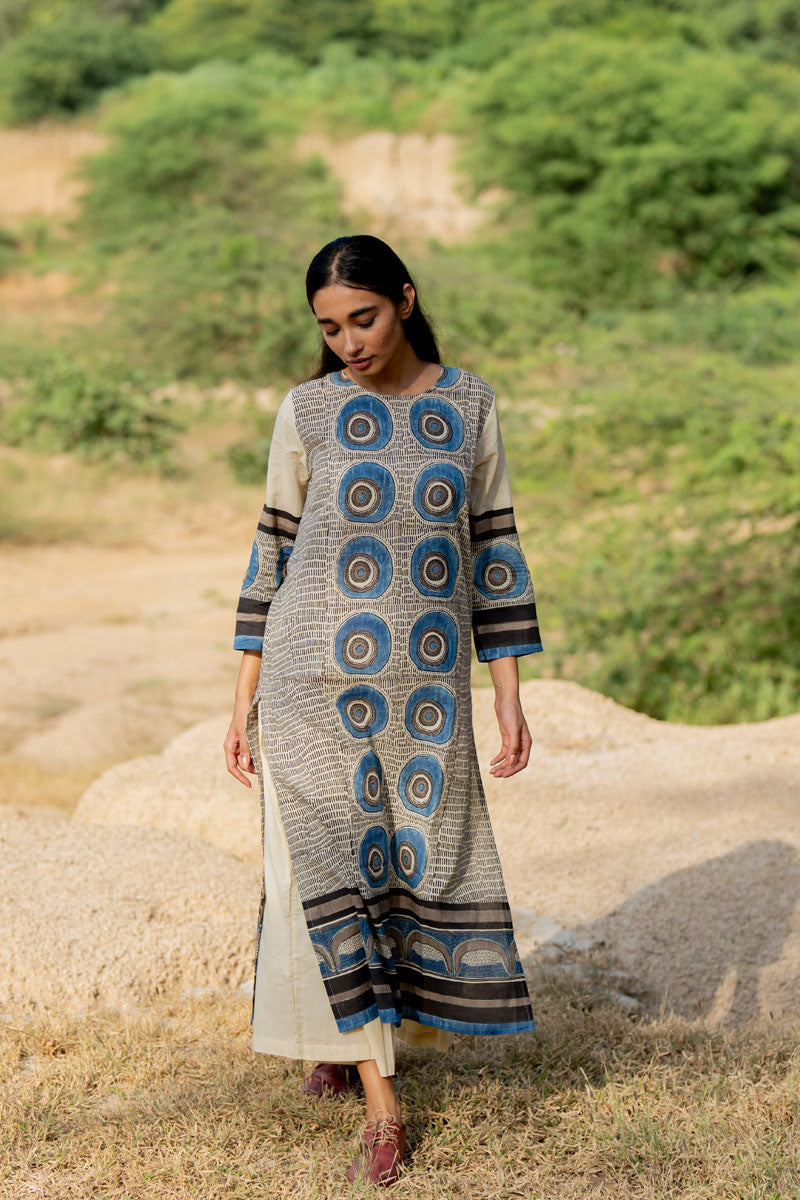 Co-ord Set of 3 - Kurta,Dupatta, Culotte - Natural White Mridul