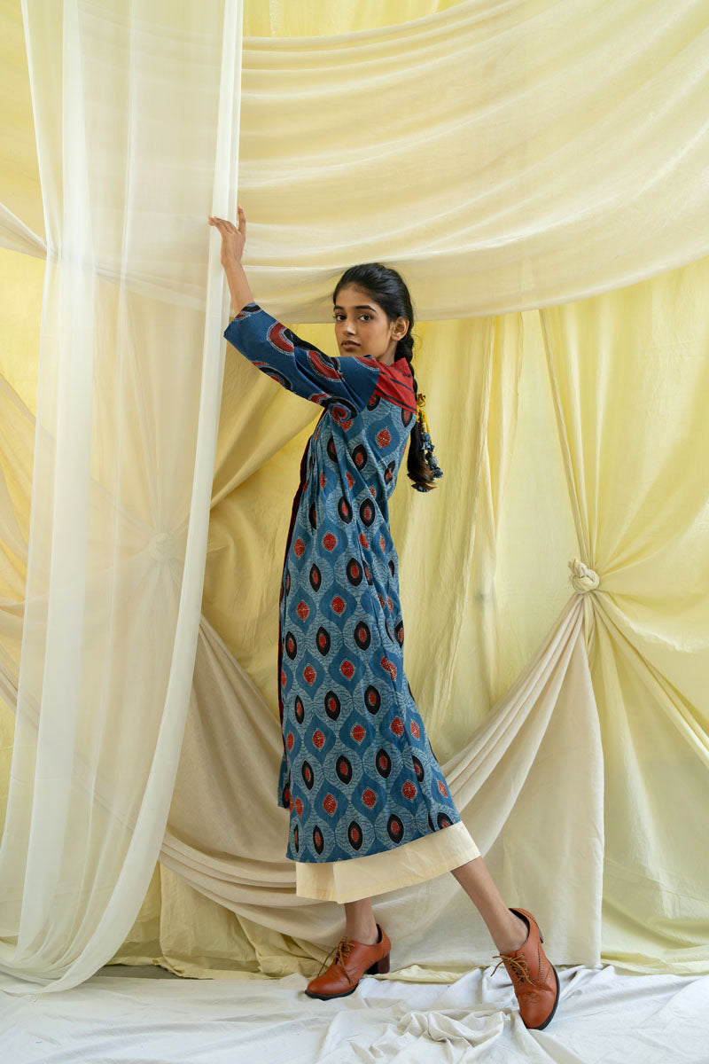 Front open Pintuck Kurta - Indigo Nirmal