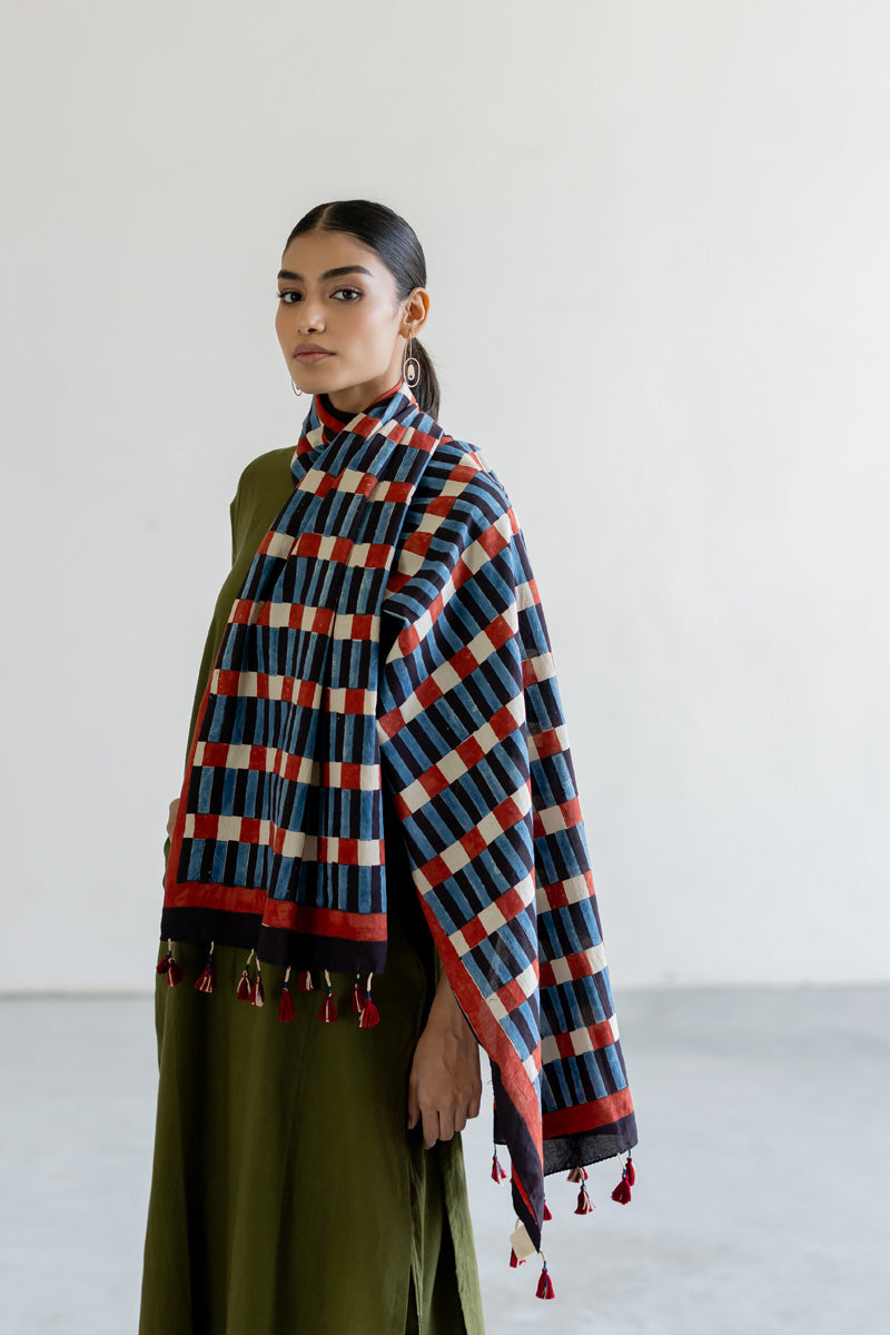 Cotton Stole - Cut stripes