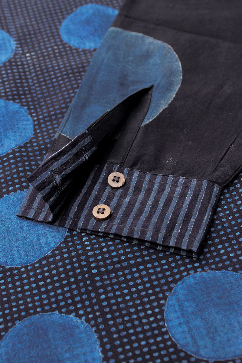 Unisex Anti Fit Shirt - Black & Indigo Dots