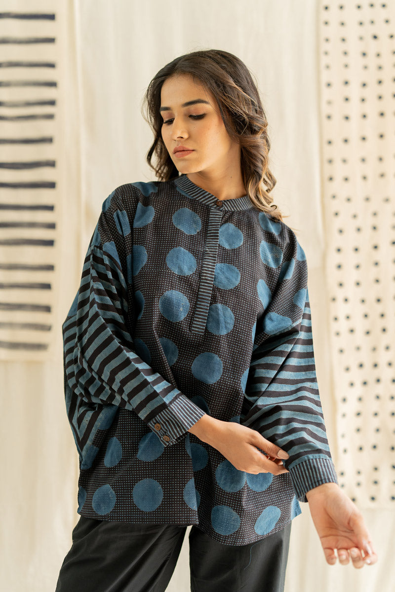 Freesize Antifit Top -Black & Indigo Stripes