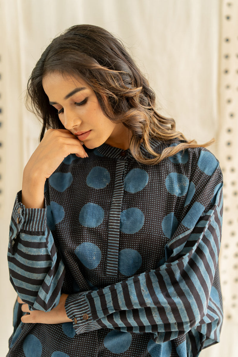 Freesize Antifit Top -Black & Indigo Stripes