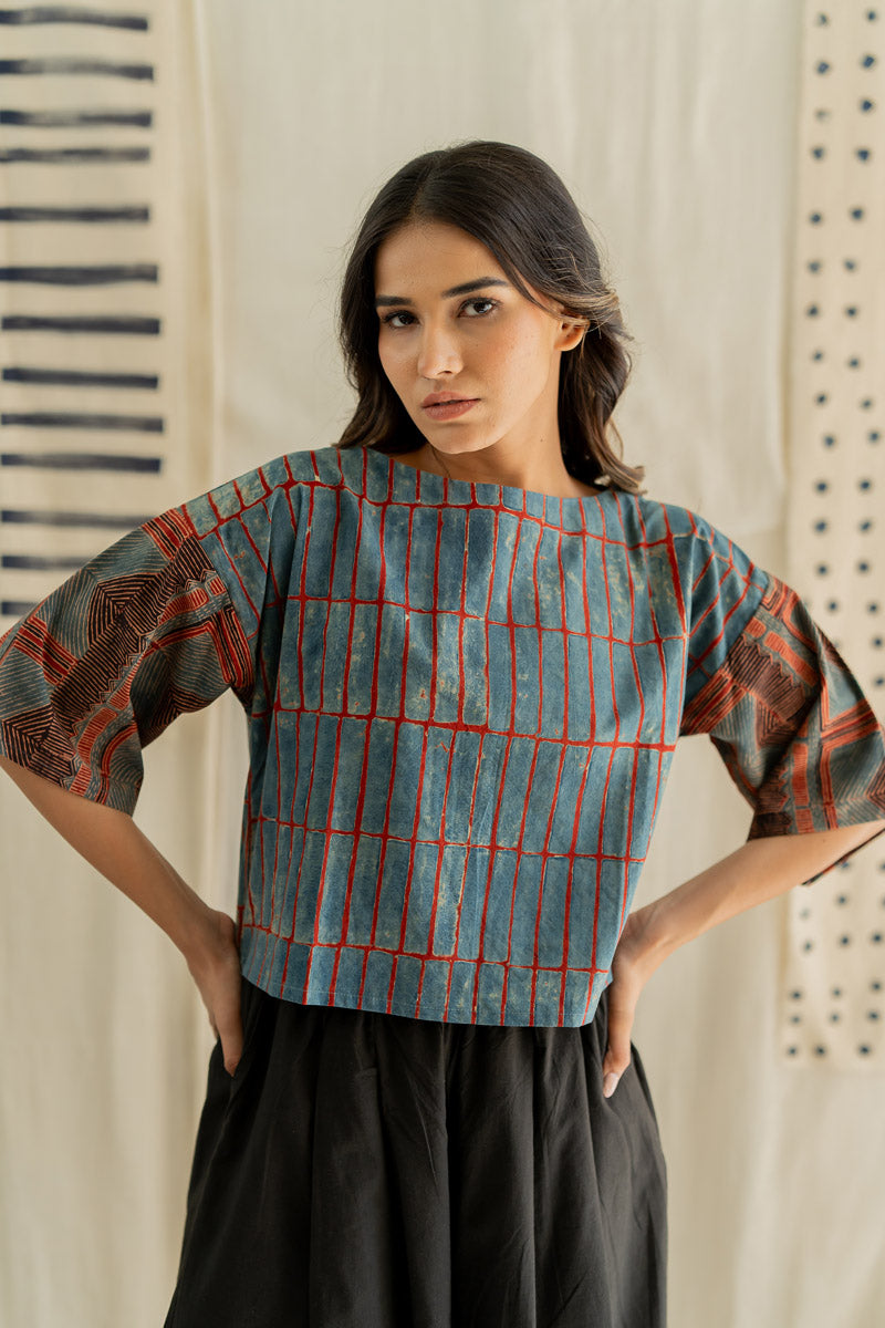 Basic Top - Indigo & Red Stripes