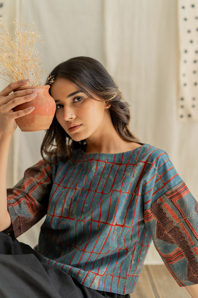 Basic Top - Indigo & Red Stripes