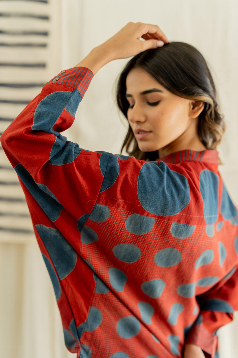 Freesize Antifit Top -Red & Indigo Dots & Polkas