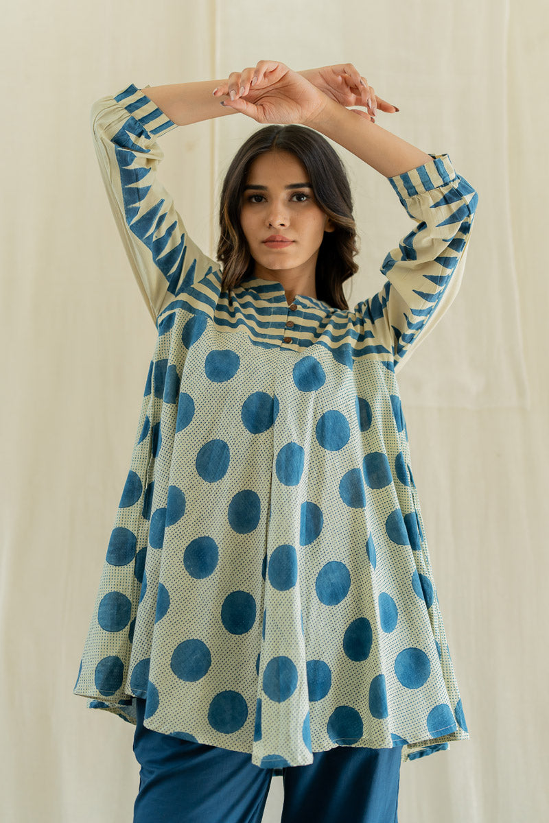 Bias Tunic - Indigo & White Polka