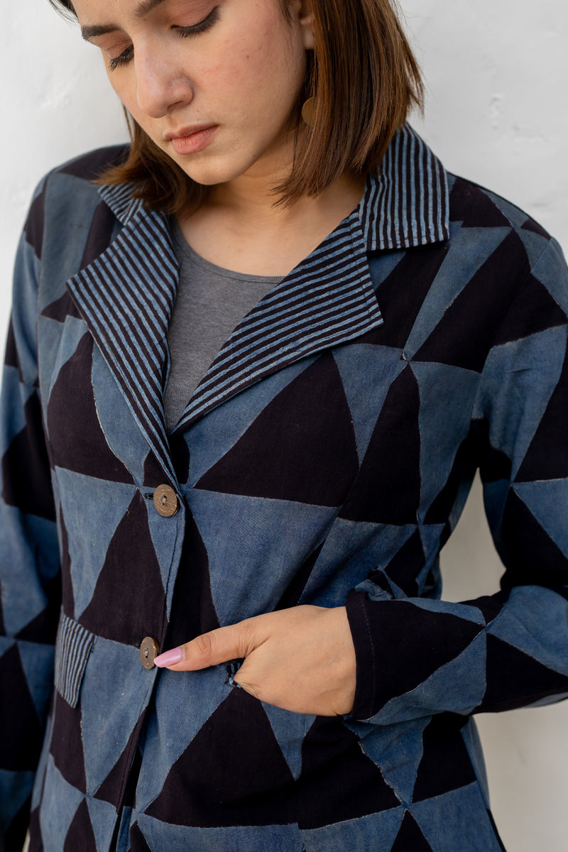 Button up Jacket-Black & Indigo