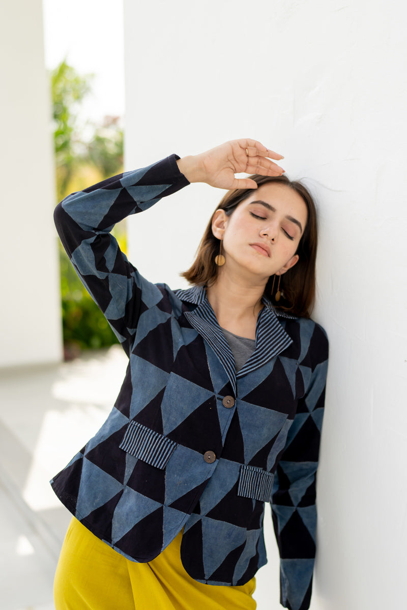 Button up Jacket-Black & Indigo