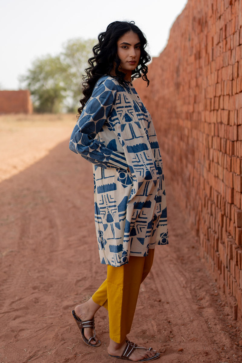 Short Navi Pintuck Kurta - Indigo