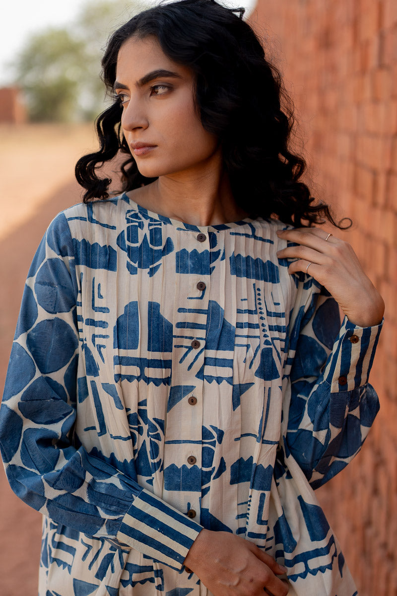 Short Navi Pintuck Kurta - Indigo
