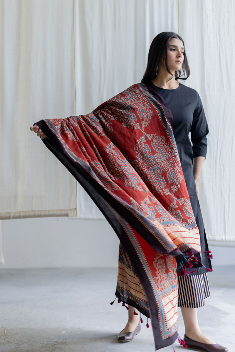Cotton Dupatta - Kshiti Red