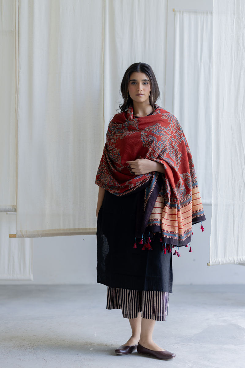 Cotton Dupatta - Kshiti Red