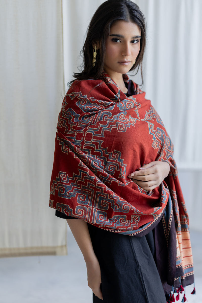 Cotton Dupatta - Kshiti Red