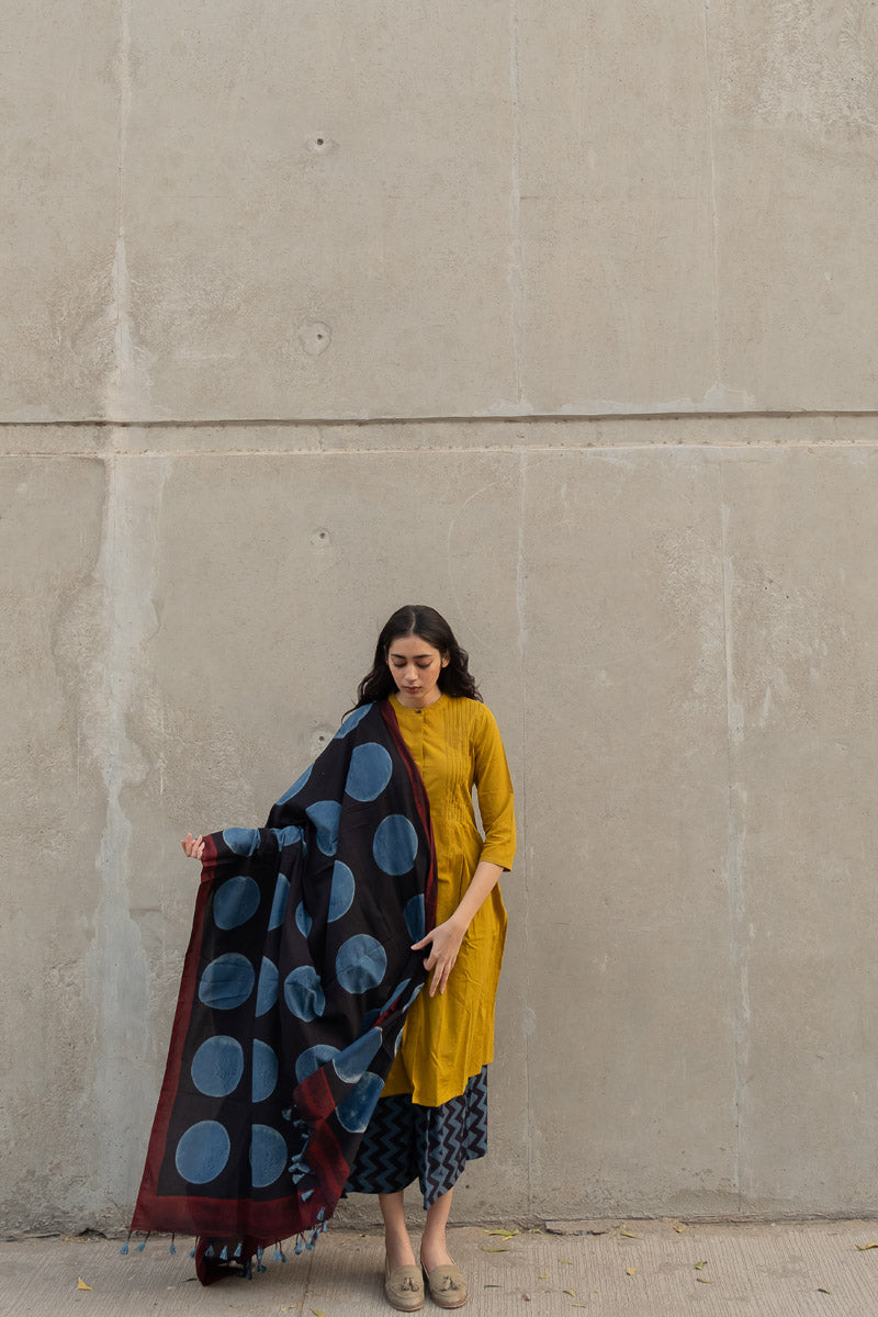 Cotton Dupatta - Black Polka