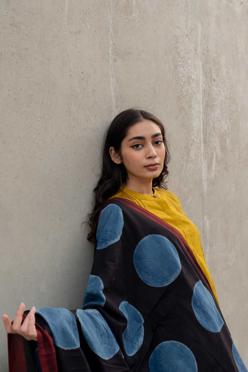 Cotton Dupatta - Black Polka