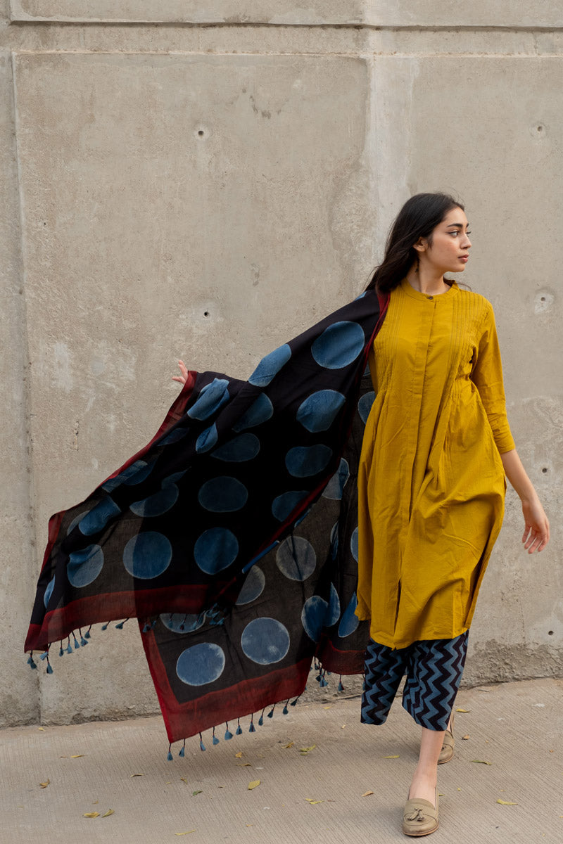 Cotton Dupatta - Black Polka