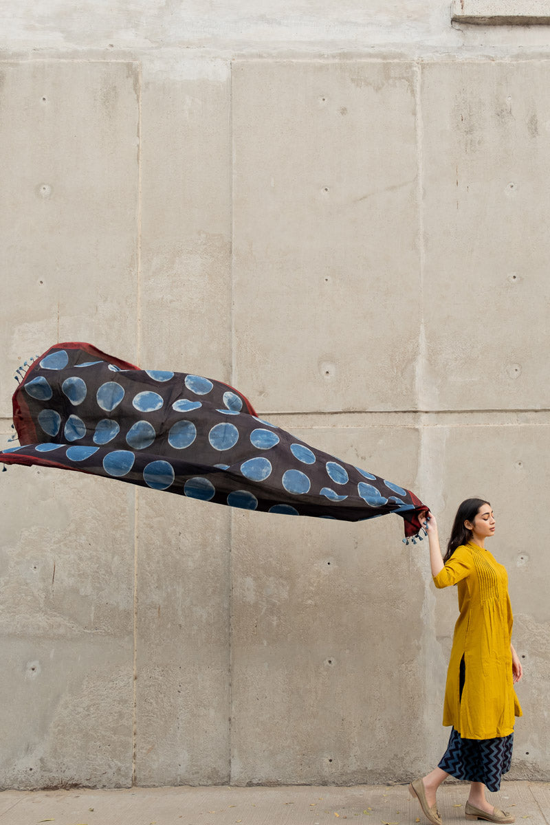 Cotton Dupatta - Black Polka