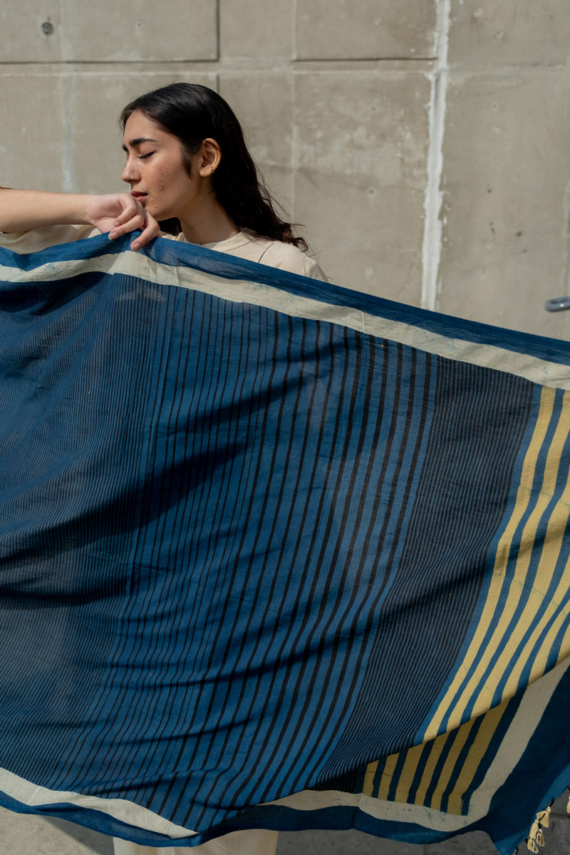 Cotton Dupatta - Indigo Stripe Gradation