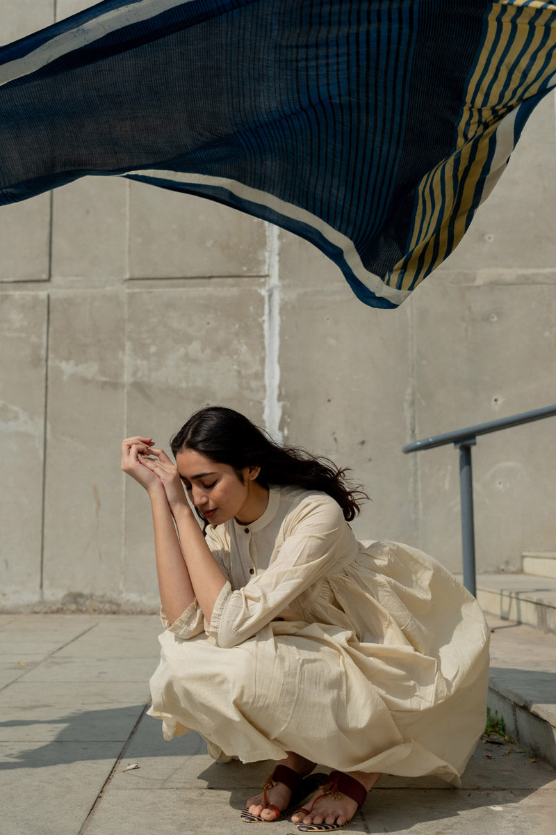 Cotton Dupatta - Indigo Stripe Gradation